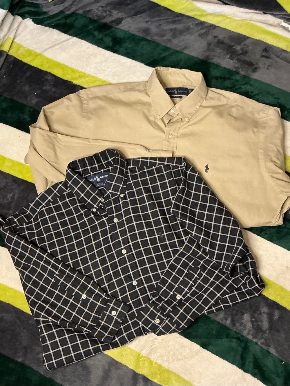Lot of 2 Polo Ralph Lauren "Blake" Button Down Shirts - Men's L Khaki & Grid